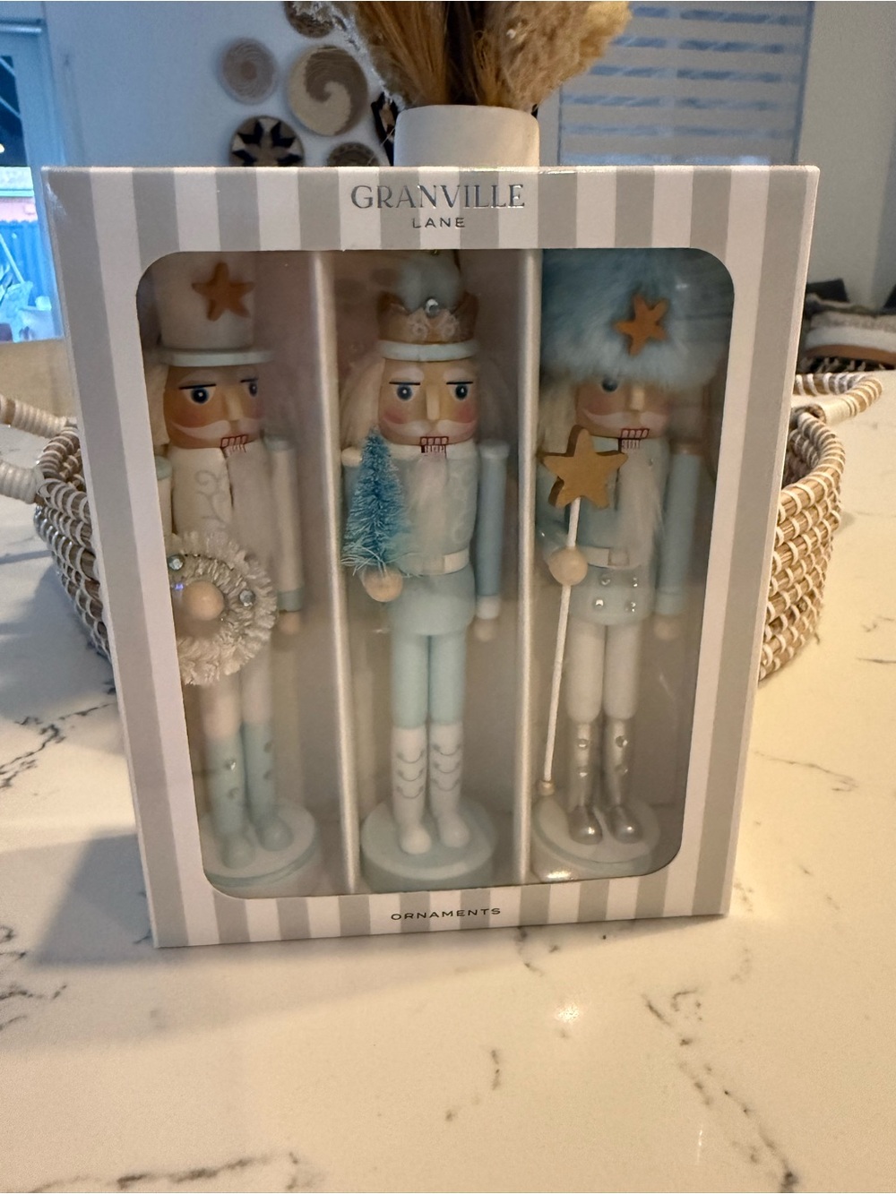 Pale Blue & White Nutcracker Ornament Set